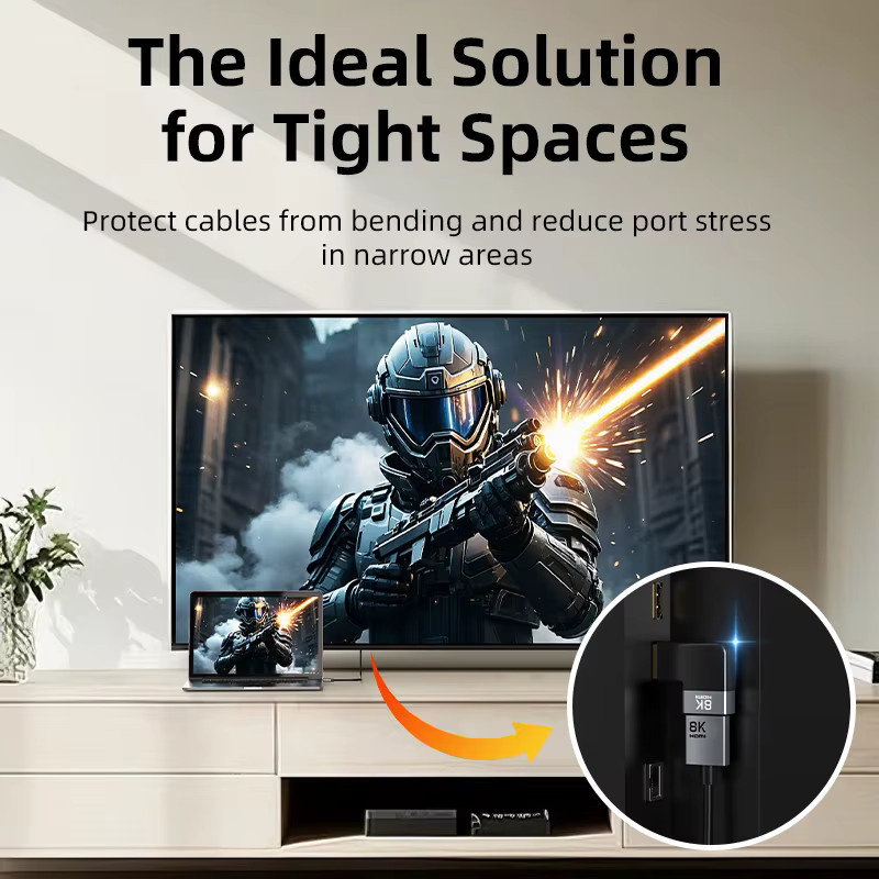 CABLETIME HDMI 2.1 Adapter Right Angle Stecker auf Buchse in Schwarz mit 8K 60Hz und 48Gbps Unterstützung für HDTV, Laptop und PS5 - Bild 3