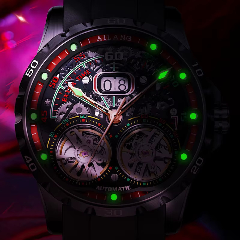 AILANG Armbanduhr, Doppel Tourbillon, Automatik, Edelstahl, Silikon, Herren - Bild 4