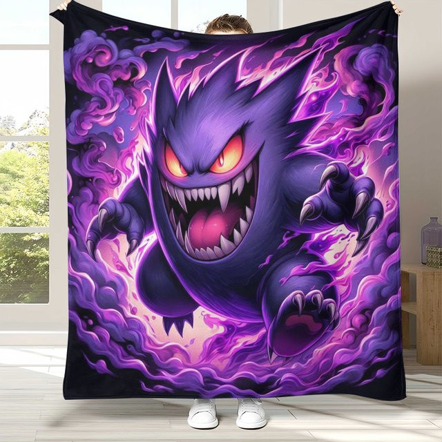 Potdemiel Gengar Pokemon Flanell-Plüschdecke in Lila für Zuhause und Schlafzimmer - Bild 1