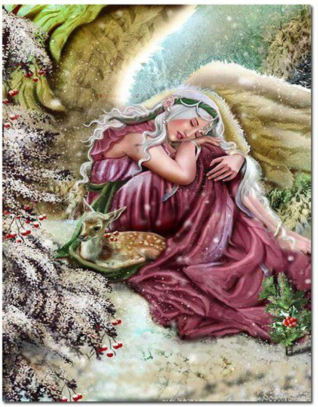 FIYO Diamond Painting Set 5D mit Schneengel und Hirsch Motiv, Mehrfarbig, B/H: 20 x 30 cm - Bild 1