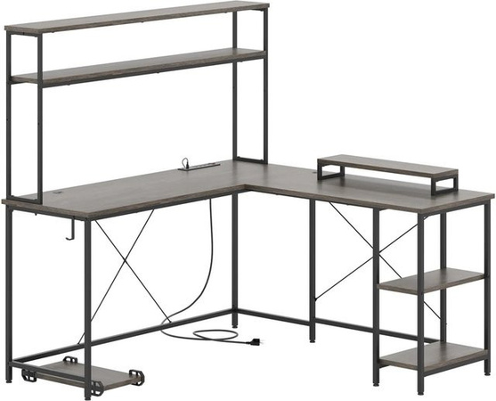 Costway L-förmiger Gaming Schreibtisch mit Monitorständer in Grau
