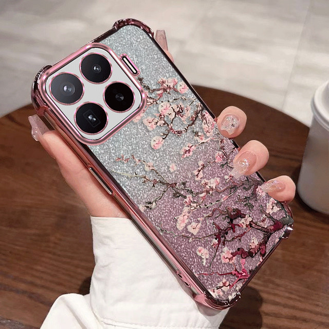 Fundas Glitzerbeschichtete Schutzhülle für Xiaomi 17T Pro mit Blumenmuster aus flexiblem TPU - Bild 1