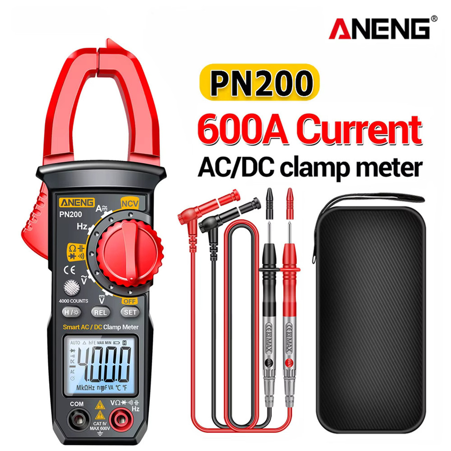 ANENG PN200 Digitales Zangenmessgerät 600A AC/DC Strom-Spannungs-Multimeter mit NCV, Ohm, Widerstands- und Kapazitäts-Tester in Rot - Bild 6