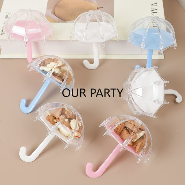 Transparente Mini-Regenschirm-Süßigkeitenboxen aus Kunststoff für Kindergeburtstage, Hochzeiten und Partys in Blau - Bild 1