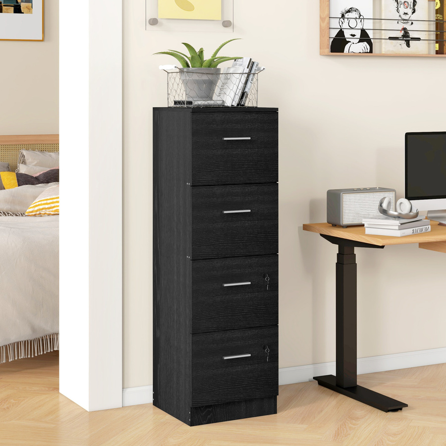 HOMCOM Schubladenschrank für das Büro mit 4 Schubladen und Schlössern, Aktenschrank mit verstellbaren Halterungen für A4 und Letter, Schwarz, B/T/H: 40 x 42 x 130,8 cm - Bild 2