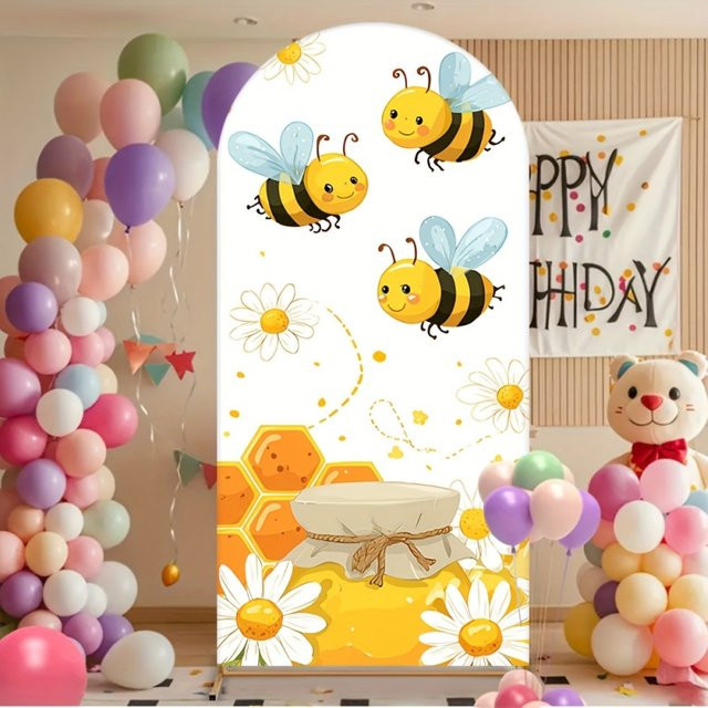VIKAMA Bienen-Geburtstagsbogen mit Honigglas und Gänseblümchen als Party-Dekoration für Kinder, Mehrfarbig, B/H: 120 x 50 cm - Bild 1