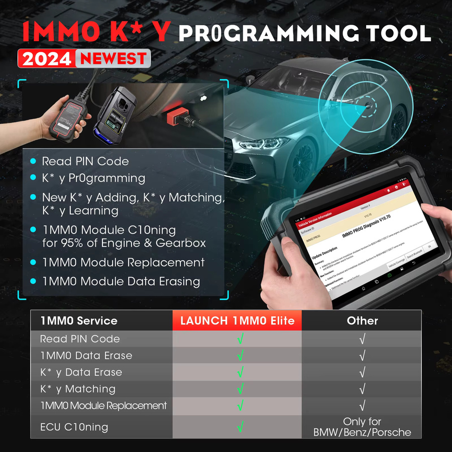 LAUNCH X431 IMMO Elite Schlüsselprogrammiergerät in Schwarz mit PROG3, ECU-Klon und 39 Spezialfunktionen für OE-Level-Diagnose und aktive Tests - Bild 2