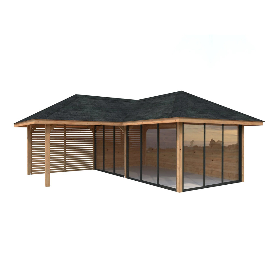 PALMAKO Pavillon Bianca Set 214 Slide in Braun aus Fichtenholz mit Alu-Schiebetüren und ESG Glas, B/T/H: 588 x 588 x 319 cm - Bild 2