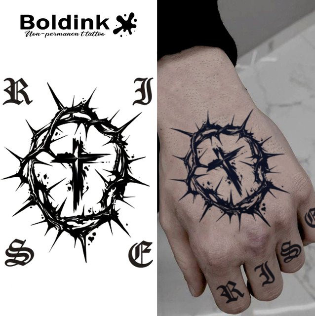 Boldink Cross On A Man's Hand Temporäres Tattoo, Herren - Bild 1