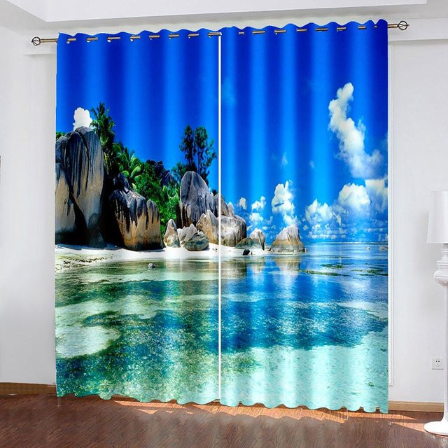 Dekorativer Vorhang mit Meerestier-Naturlandschaft von A Family Of Home Textiles in Blau, semi-transparent, B: 100 cm, H: 130 cm - Bild 1