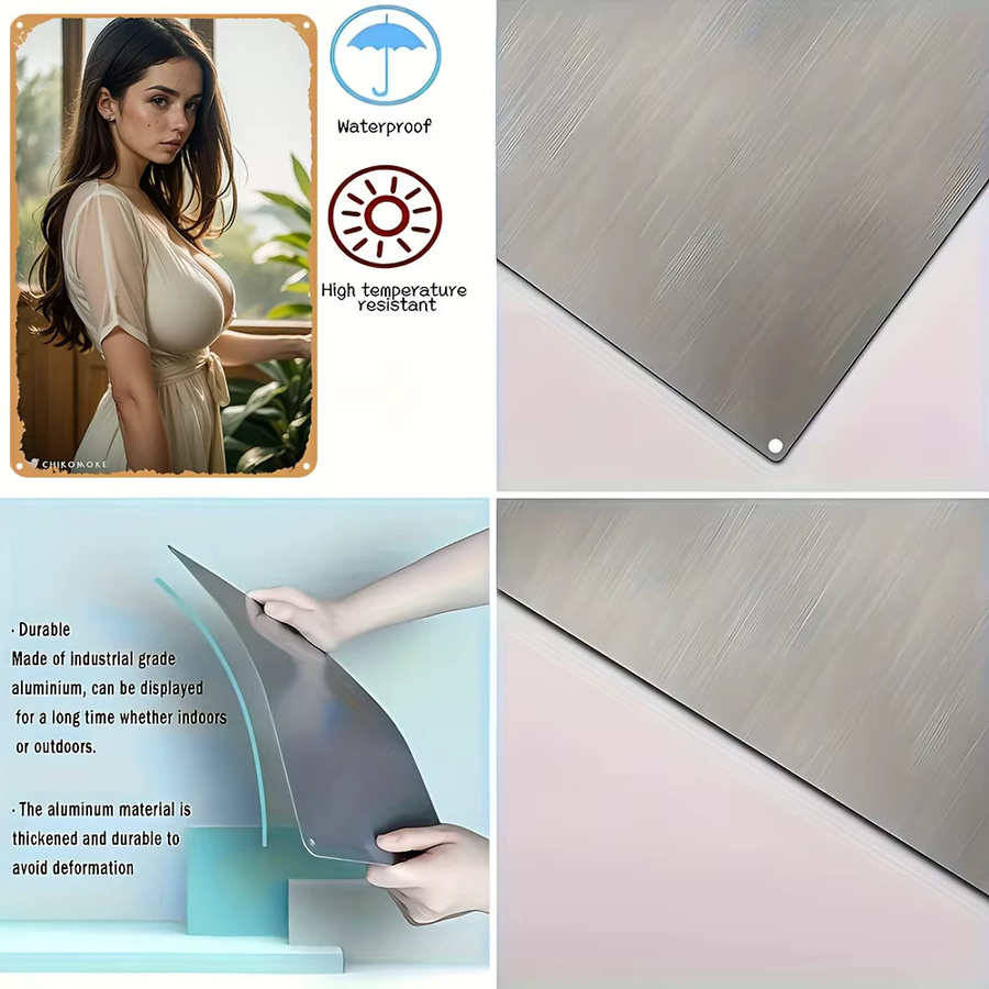 HELLOYOUNG Retro-Wandkunstschild aus Aluminium in Weiß mit Motiv einer eleganten Frau, wasserfestes Metallposter für Wohnzimmer, Bar oder Café, B/H: 30,0 x 20,0 cm - Bild 4