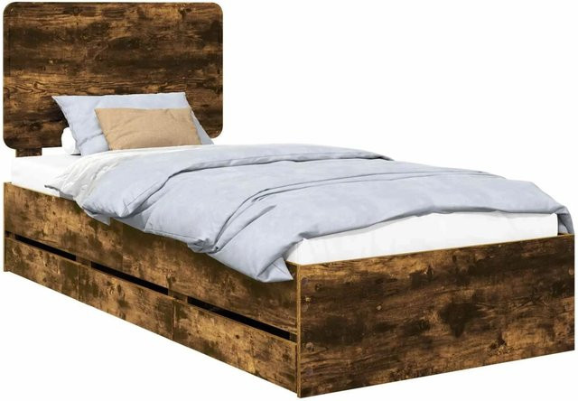 vidaXL Bettrahmen aus Holz in Farbe Brauch/Raucheiche mit Schubladen B/T/H: 100 x 200 cm - Bild 1