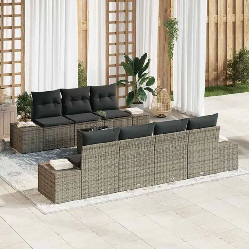 Vidaxl Garten-Sofa-Set aus Polyrattan mit 8 Kissen in Grau, Loungemöbel B/T/H: 55 x 55 x 37 cm - Bild 1