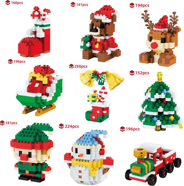 FUNXINEE Mini Bausteine Weihnachts Set mit Schneemann, Santa Claus und Baum als 3D Modell Spielzeug für Kinder in Bunt/Mehrfarbig - Bild 1