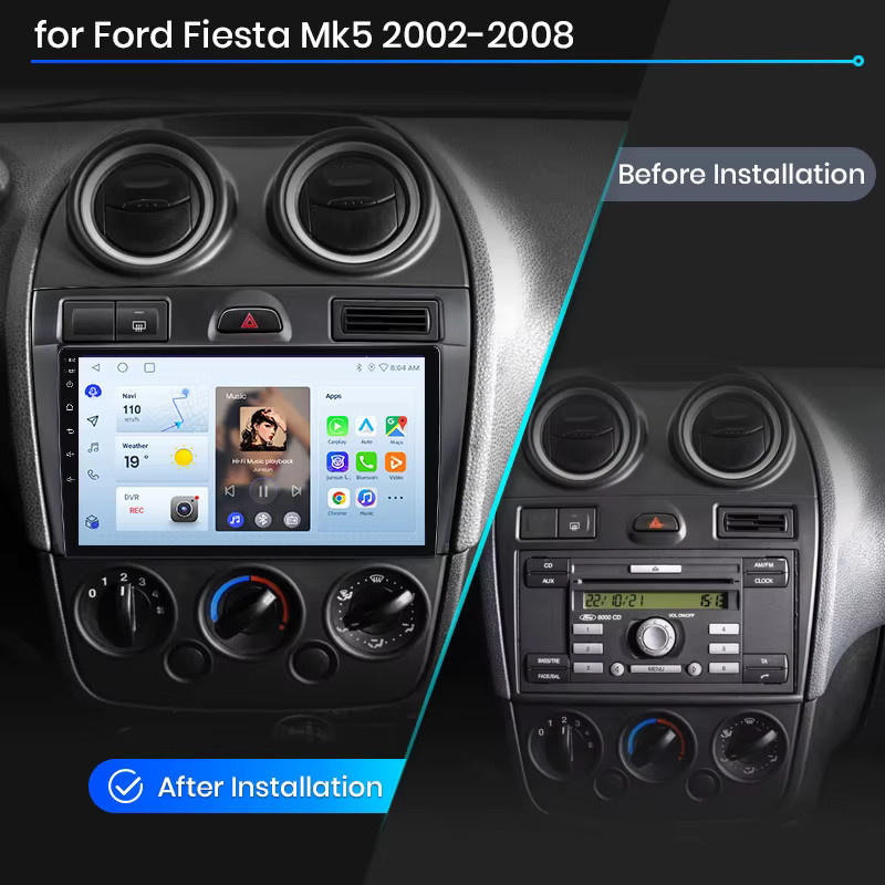 Junsun Wireless CarPlay und Android Auto Autoradio für Ford Fiesta Mk5 (JH/JD) 2002-2008 mit GPS, WiFi, Bluetooth und IPS-Touchscreen in Schwarz - Bild 2