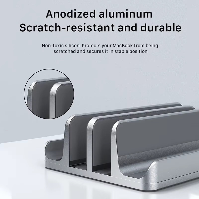 CABLETIME Aluminium Vertikaler Laptop-Ständer und Doppel-Tablet-Halter in Grau für MacBook, iPad, HP und Dell Notebooks sowie Smartphone - Bild 3