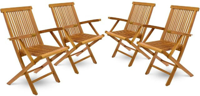 VCM 4er Set klappbare Gartenstühle mit Armlehnen aus massivem Teak Holz in Braun, H x B x T: 89 x 57 x 62 cm - Bild 1