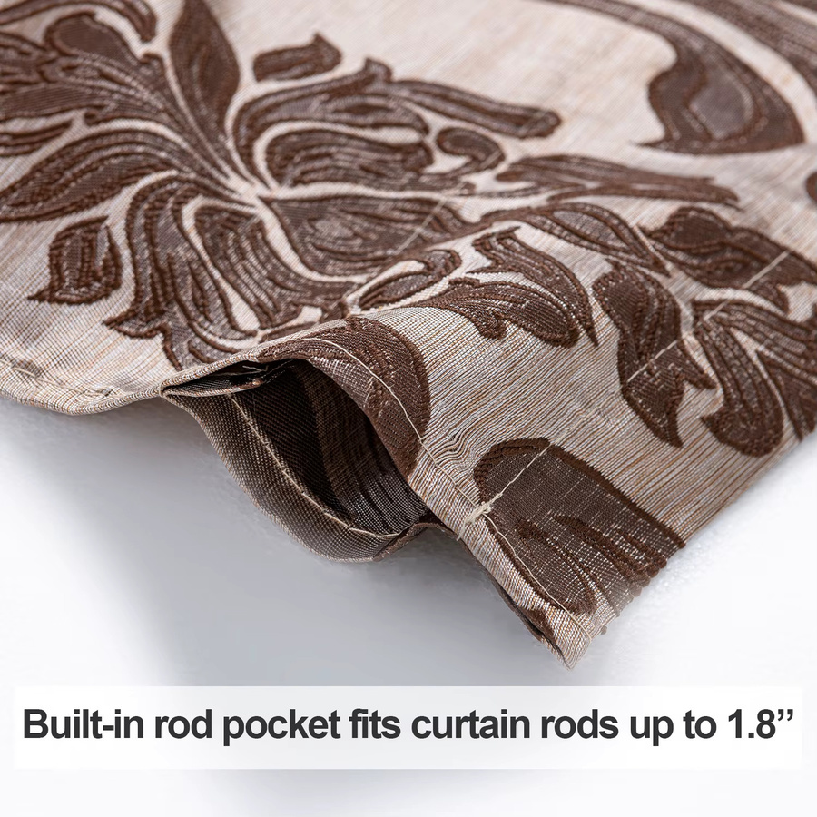 LEEJOOM Kurzvorhang mit Jacquard-Webart und floralem Muster in Beige und Braun - Bild 3