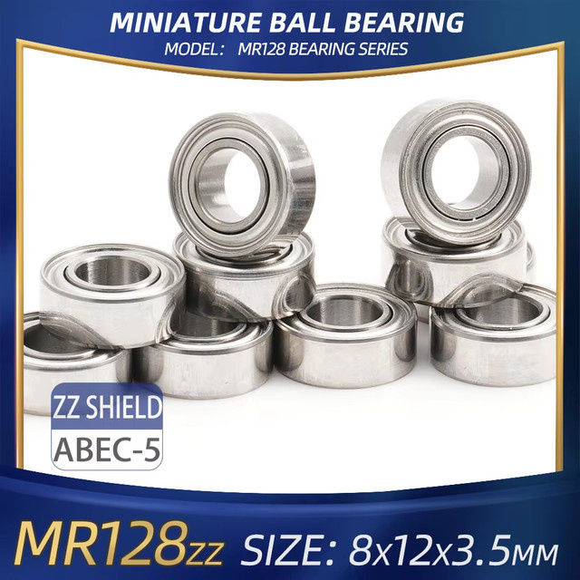 10 Stück FUSHI Miniatur-Kugellager MR128ZZ L-1280ZZ ABEC-5 in Silber, Maße: B: 8 mm, H: 12 mm, T: 3,5 mm, ideal für Mikromotoren, 3D-Drucker und Elektrowerkzeuge - Bild 1
