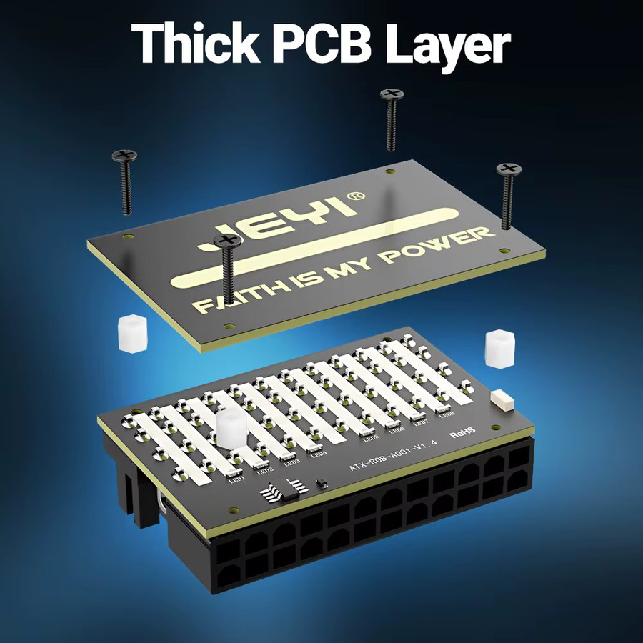 Jeyi ATX 24-Pin 90 Grad RGB Adapter in Schwarz mit 18 Lichtmodi für Desktop-PC Motherboard und Netzteil - Bild 5