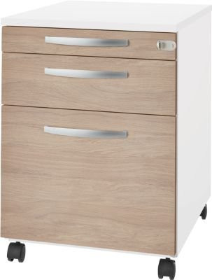 Schäfer Shop Select Rollcontainer Login aus Holz mit HR-Auszug, Utensilienauszug und Schublade, abschließbar, weiß/Eiche, B/T/H: 43,1 x 58,0 x 59,5 cm - Bild 1