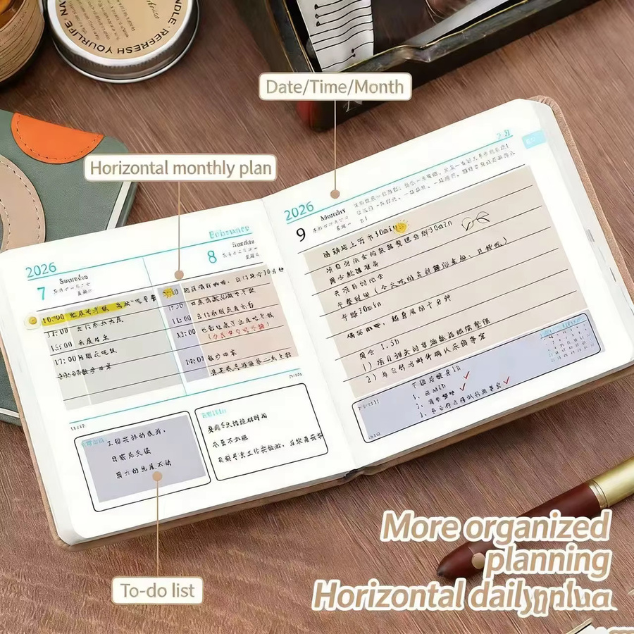 Terminplaner 2026 Notizbuch mit Monats-, Wochen- und Tagesplaner in Grün mit Softcover - Bild 4