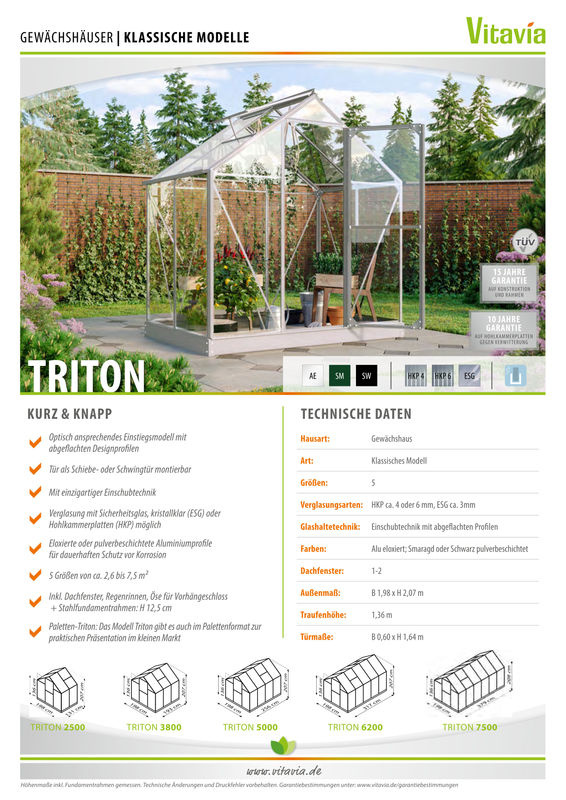 Vitavia Gewächshaus Triton 5000 Schwarz 5 m² inkl. Stahlfundament und 6 mm HKP-Verglasung - Bild 3