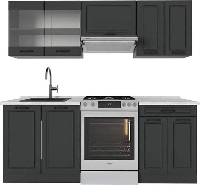 Vicco R-Line Küchenzeile Landhausstil in Anthrazit und Weiß mit Marmor-Optik, Breite: 200 cm - Bild 1