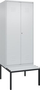 C+P PSA Doppel-Spind Classic PLUS Sitzbank mit 2 Abteilen und Kunststoff-Sitzfläche, Farbe: Grau, B/T/H: 212,0 x 80,0 x 81,5 cm - Bild 1