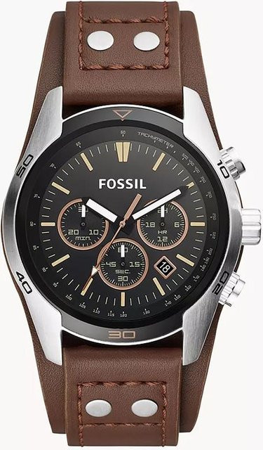 Fossil Chronograph, Quarzuhr, Edelstahl, Leder, Schwarz, Herren - Bild 1