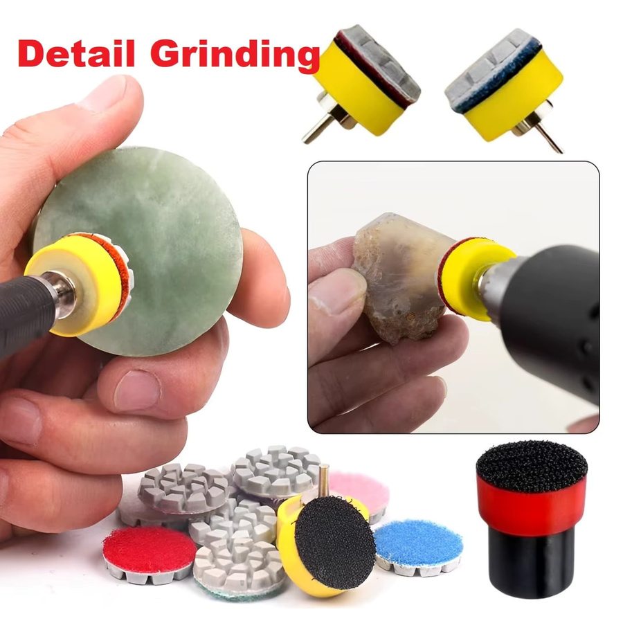7er Set Mini Diamant Polierpads 25mm für Nassschleifen mit Halter und Schaft 2,35mm/3mm in Mehrfarbig für Jade, Achat und Marmor - Bild 5