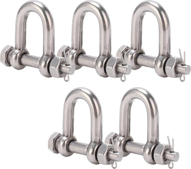 5 Stück D-Ring Anker Schäkel aus 304 Edelstahl mit Sicherungsschraubbolzen in Silber, Größe M8 - Bild 1