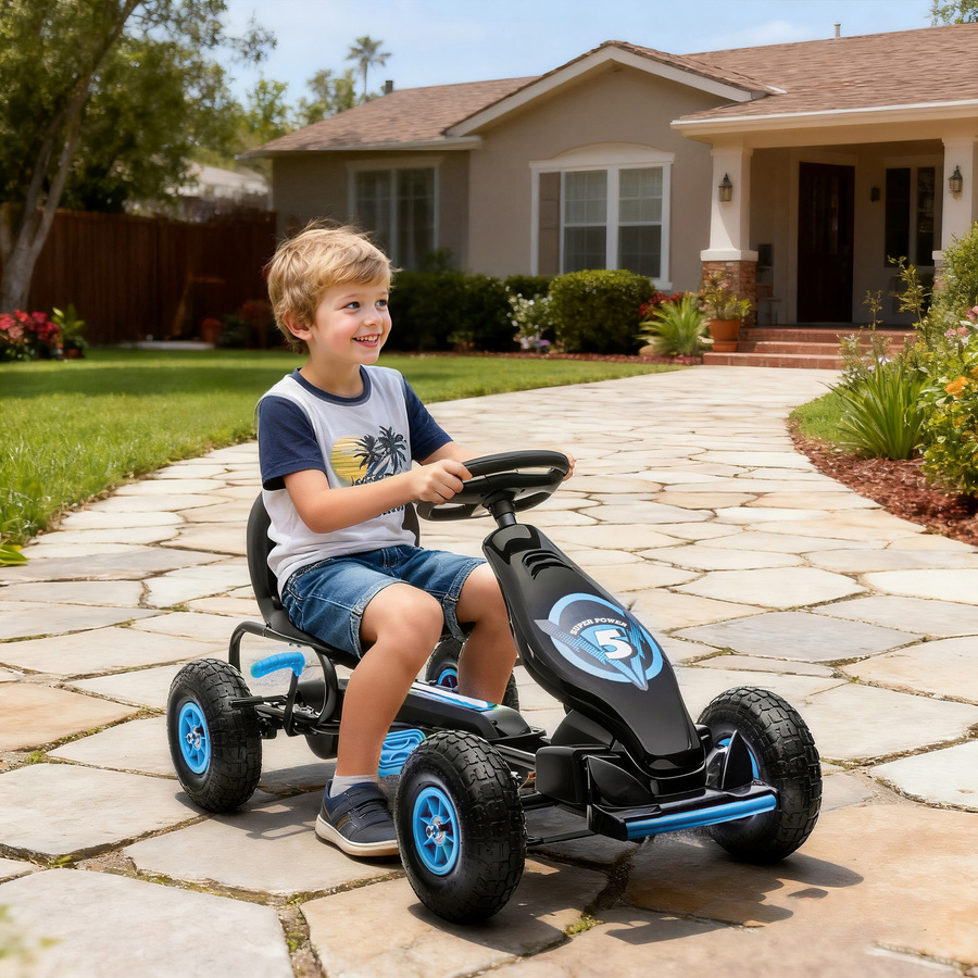 HOMCOM Gokart Kinderfahrzeug mit verstellbarem Sitz blau schwarz ab 5 Jahren - Bild 2
