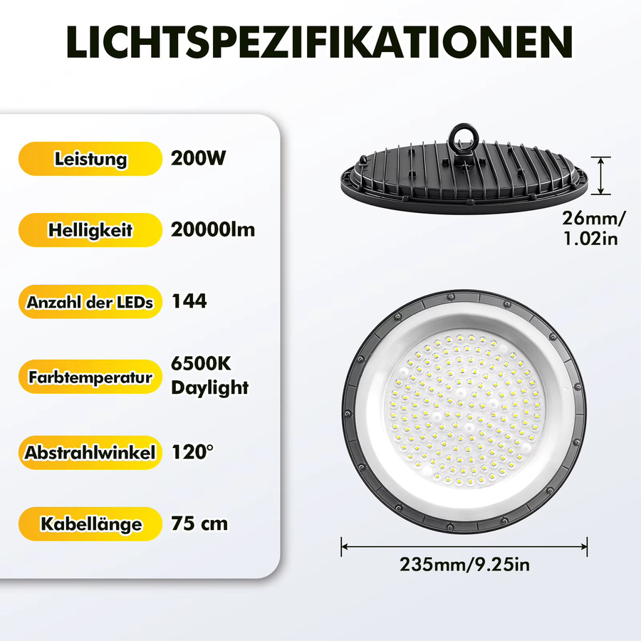 Ultrahelles UFO-LED-Hallenlicht in Weiß, IP65 wasserdicht, 500W Industriebeleuchtung für Werkstätten und Garagen - Bild 4