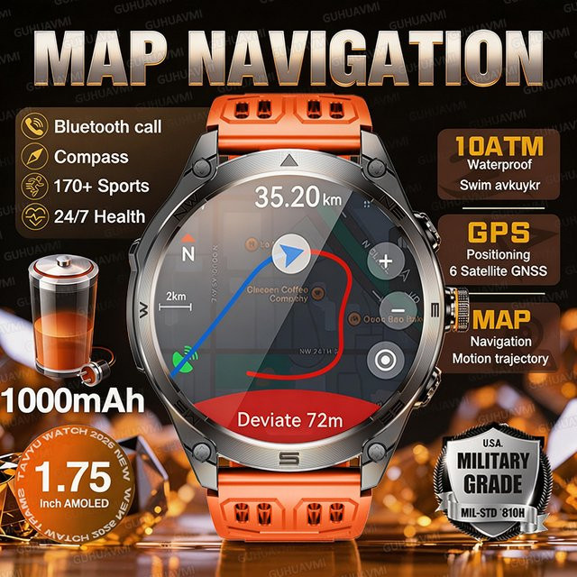 GUHUAVMI Smartwatch, GPS, Schwarz, 10 ATM, Herren - Bild 1