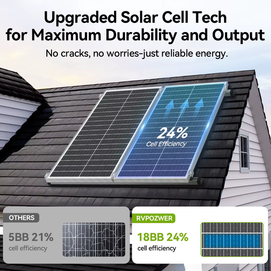 RVPOZWER 2er Set Monokristalline Solarpanels 200W 12,8V 12BB Schwarz Wasserdicht für Wohnmobil Marine und Camping - Bild 3
