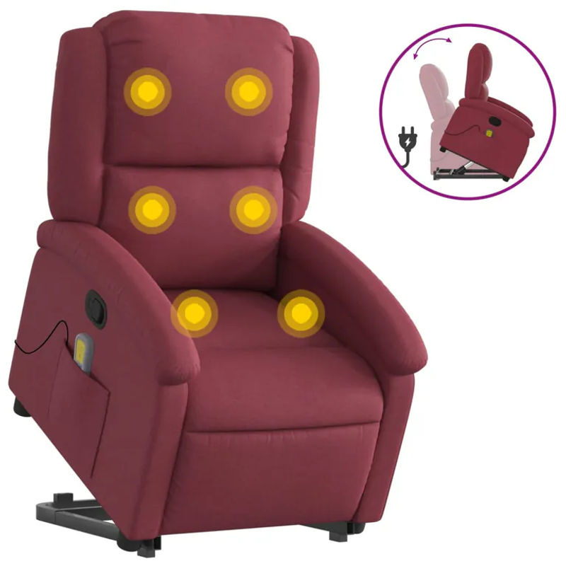 vidaxl Aufstehhilfe Massagesessel für Senioren, verstellbar, Rot, Stoffbezogen - Bild 4