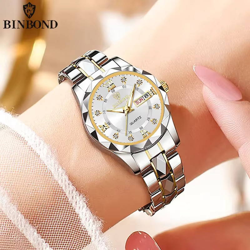 BINBOND Armbanduhr, Quarz, Edelstahl, Gold, Diamant, Unisex - Bild 3