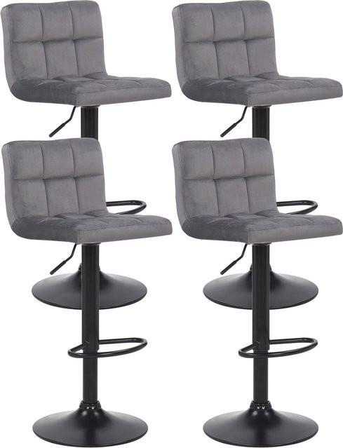 DELUKE 4er Set Barhocker RIVAN in Grau, Samt, drehbar mit Lehne, B/T/H: 40 x 40 x 85 cm - Bild 1