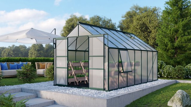 Vitavia Gewächshaus Meridian 11500 in Smaragdgrün mit 11,5 m² Fläche, Aluminiumrahmen und Polycarbonat-Verglasung - Bild 1