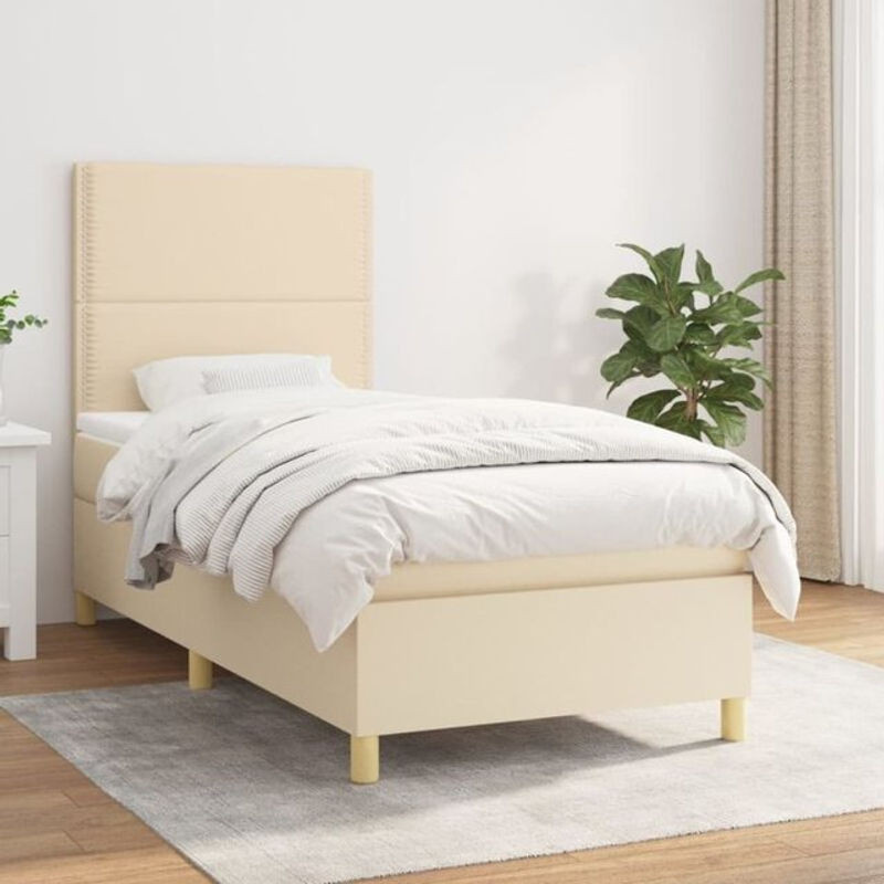 vidaxl Boxspringbett mit Matratze in Beige aus Stoff, B/T/H: 90 x 200 x 118 cm - Bild 1