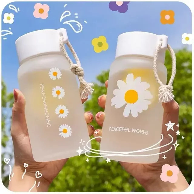 Venlohome Tragbare Kunststoff Wasserflasche mit Riemen und floralem Design, transparent, 500 ml - Bild 1