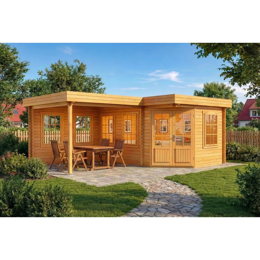 Alpholz Gartenhaus Pepe 5-Eck mit Flachdach, imprägniertes Holz, braun, B: 422 cm, T: 274 cm - Bild 2