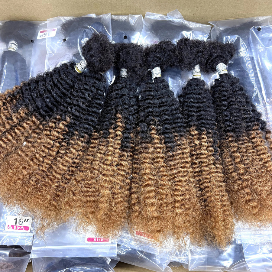 MISHELL Ombre Afro Kinky Curly Echthaar-Extensions, 16 Zoll, 30g - Bild 3
