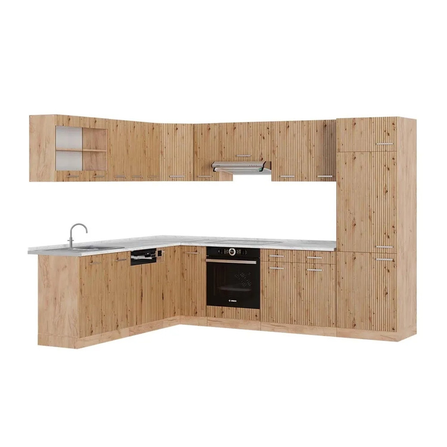Vicco R-Line Eckküche Artisan-Eiche/Goldkraft Eiche mit Marmor-Optik, B/T/H: 227 x 287 x 207 cm - Bild 2
