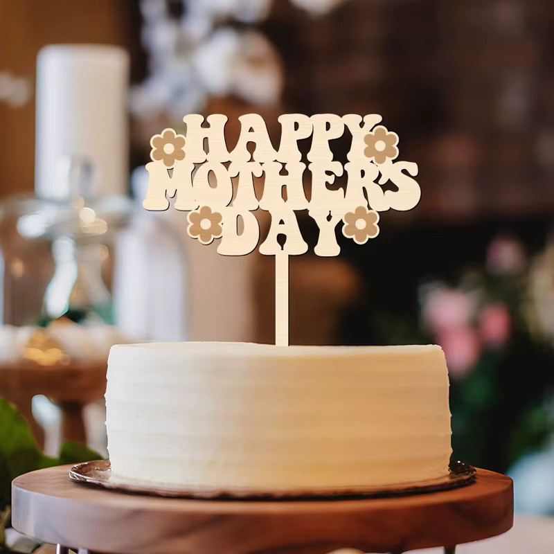 YOMDID Happy Mother's Day Kuchenaufsatz aus Holz mit Blumen als Kuchendekoration - Bild 4