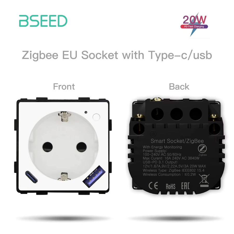 BSEED Zigbee Smart Steckdose mit Power Monitor und USB Typ-C 20W Schnellladefunktion, kompatibel mit Tuya Smart und Leben App, Alexa Steuerung - Bild 4