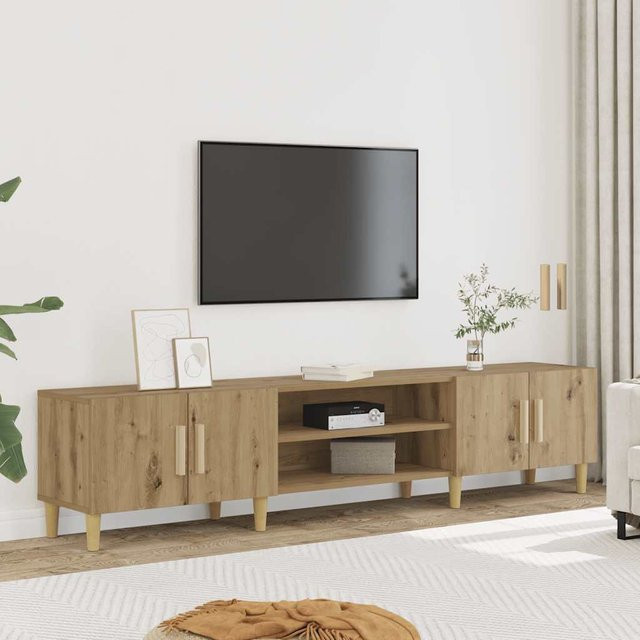 vidaXL TV-Schrank Artisan-Eiche in Braun aus Holzwerkstoff und Eukalyptus, B/T/H: 180 x 31,5 x 40 cm - Bild 3