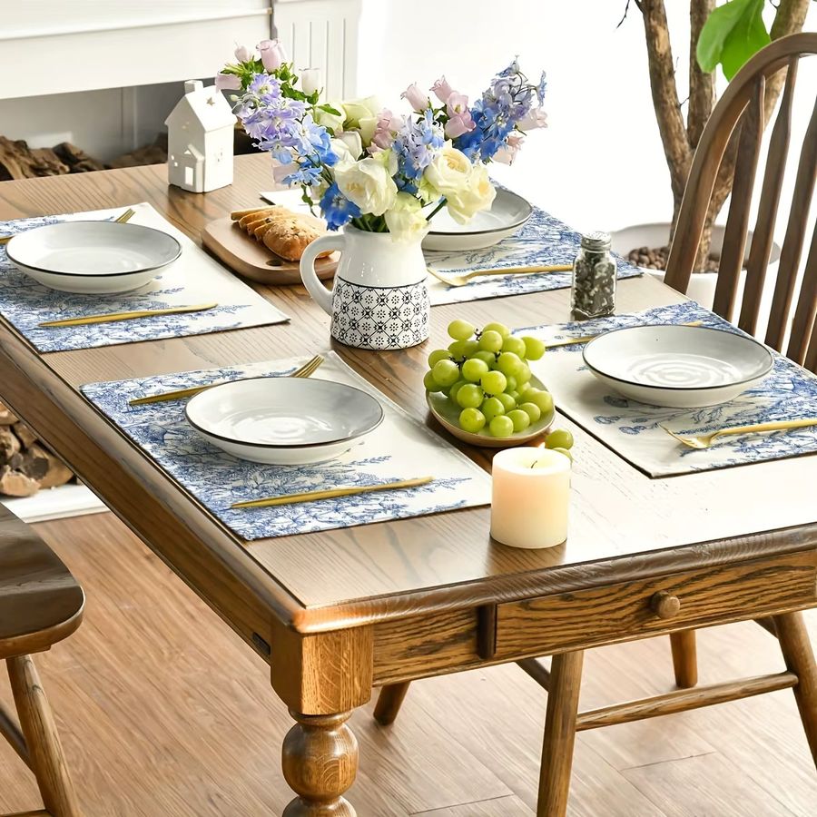VIKAMA Mori Tischsets mit blauem und weißem Löwenzahn-Distel-Muster im skandinavischen Stil - Bild 3