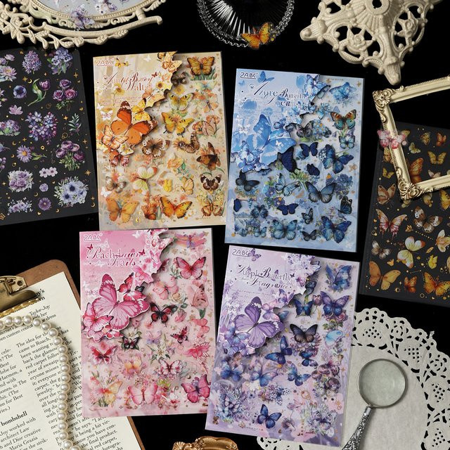 2-Blatt-Aufkleberpaket mit Schmetterlings- und Blumenmuster in Multicolour für Scrapbooking, Tagebuch und DIY-Dekorationen - Bild 1